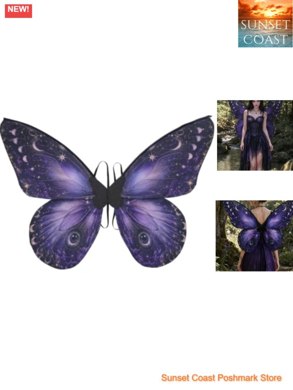Moth Wings Costume Adult Women Double-Sided Fairy Wings Halloween Cosplay